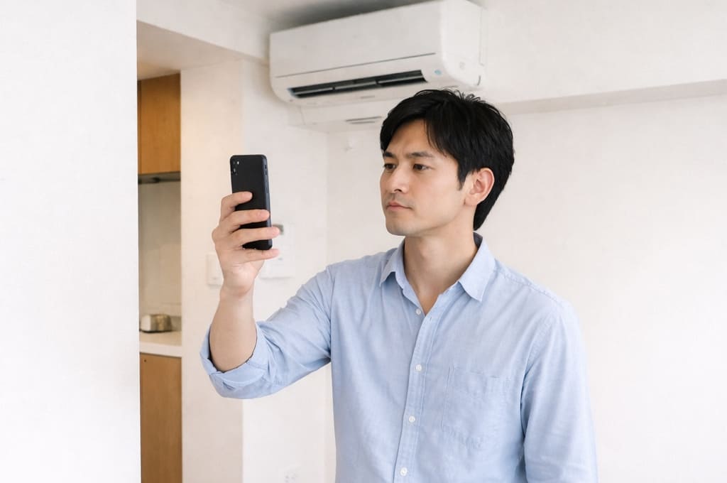 入居前の室内を歩きながら映して状態確認している